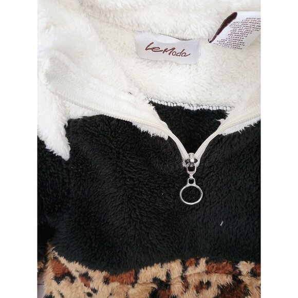 Le Moda Girls 2T Teddy Leopard Pullover Colorblock Fleece Kangaroo Pouch Boho - Picture 5 of 8